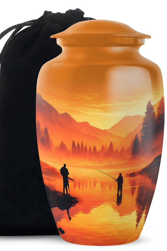 Fishing Partner Tribute Cremation Urn - Lake Sunset Fuenral Urn For Loved Ones