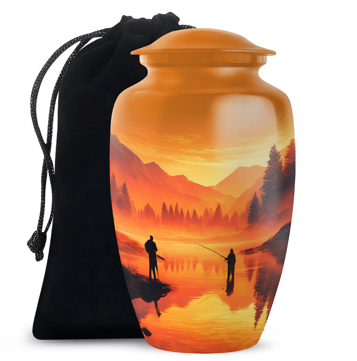 Fishing Partner Tribute Cremation Urn - Lake Sunset Fuenral Urn For Loved Ones