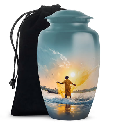 Ocean Fishing Cremation Urn - Sunrise Coastal Memorial Urn For Ashes