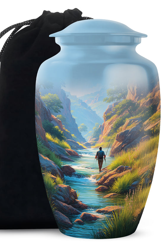 Mountain River Cremation Urn - Peaceful Fishing Memorial Urn For Human Ashes