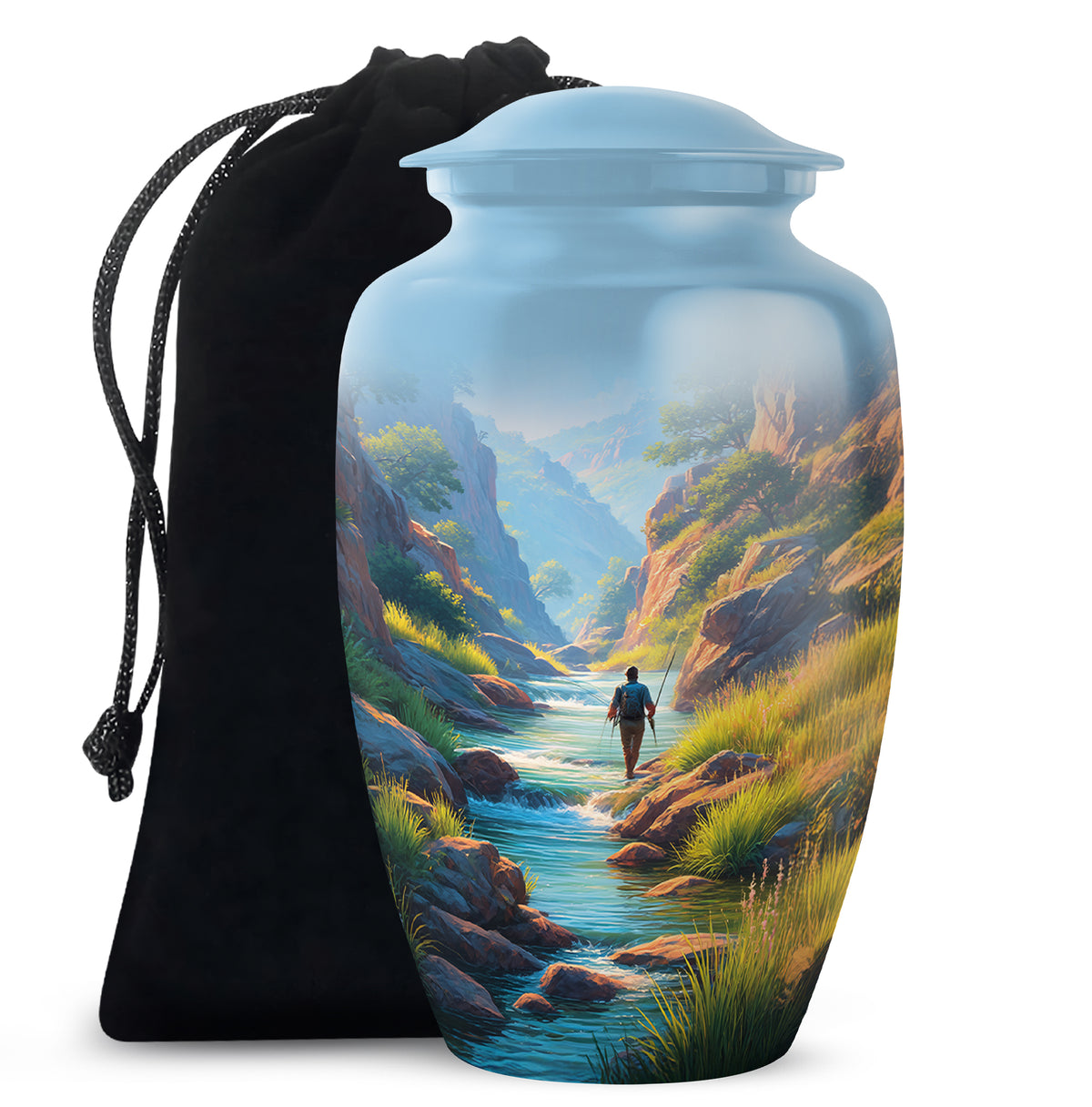 Mountain River Cremation Urn - Peaceful Fishing Memorial Urn For Human Ashes