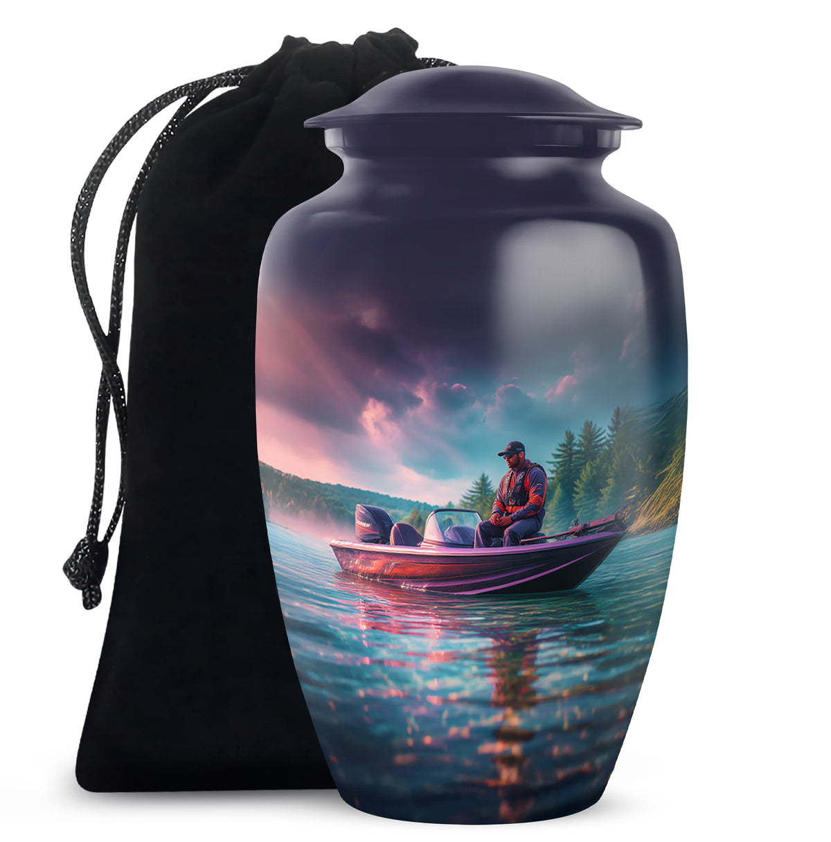 Fishing Boat Funeral Urn - Peaceful Lake Memorial Urn For Adult Ashes