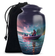 Fishing Boat Funeral Urn - Peaceful Lake Memorial Urn For Adult Ashes