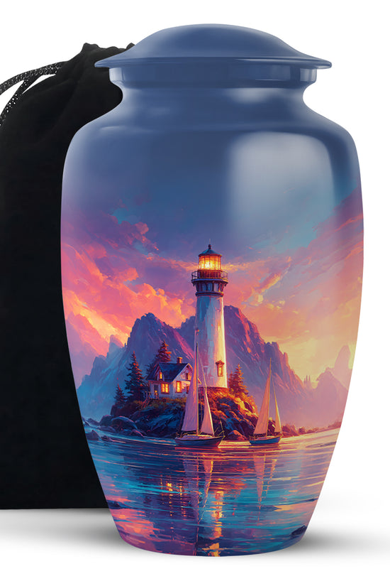 Lighthouse Sunset Urn - Artistic Cremation Urn For Adults