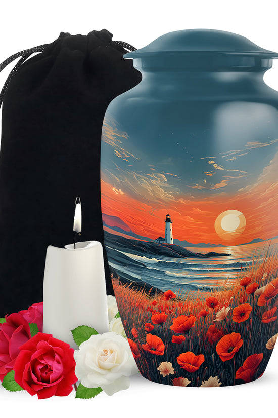 Peaceful Ocean Sunset Funeral Urn - Artistic Cremation Urn For Adults