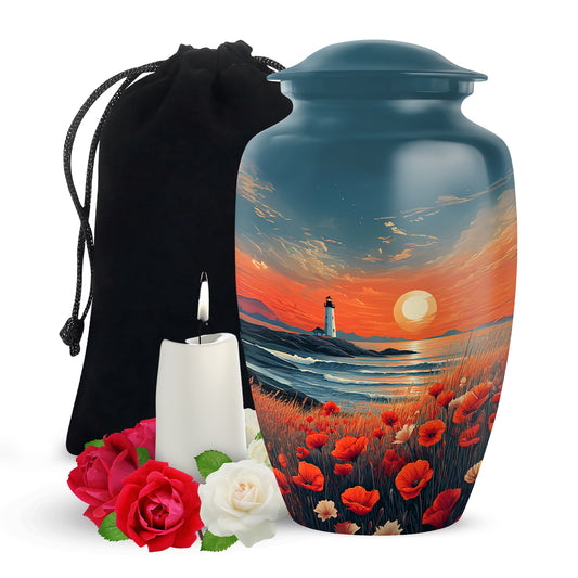 Peaceful Ocean Sunset Funeral Urn - Artistic Cremation Urn For Adults