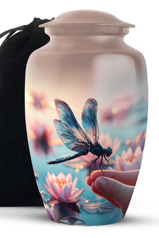 Blue Dragonfly Funeral Urn – Lotus Memorial Urn For Human Ashes