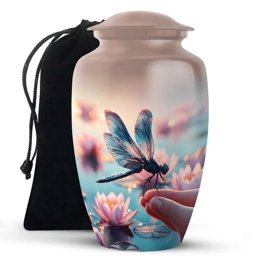 Blue Dragonfly Funeral Urn – Lotus Memorial Urn For Human Ashes