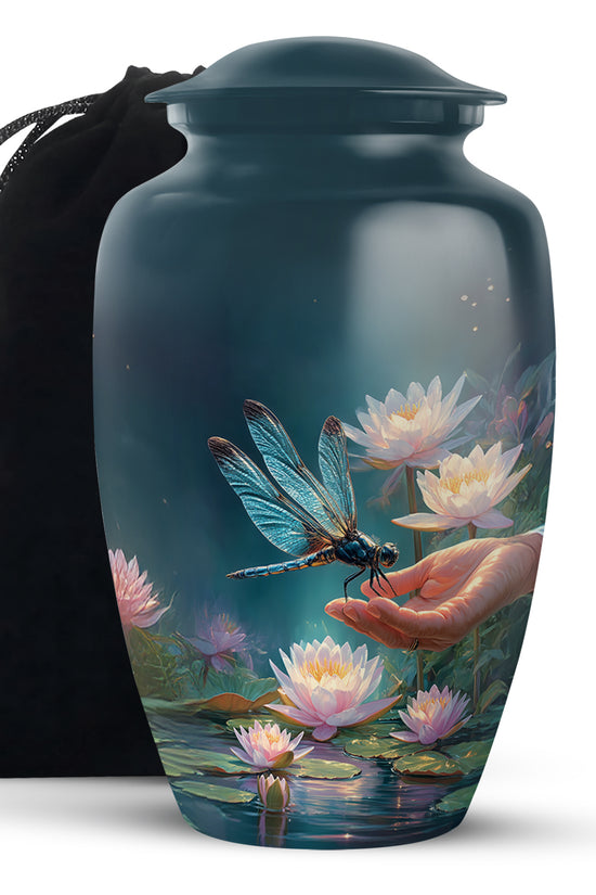 Elegant Dragonfly Cremation Urn – Blue Lotus Memorial Urn For Male & Female