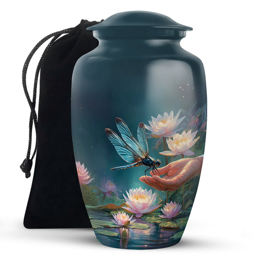 Elegant Dragonfly Cremation Urn – Blue Lotus Memorial Urn For Male & Female
