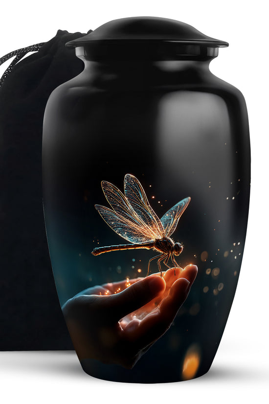 Glowing Dragonfly Cramtion Urn - Black Funeral Urn For Loved Ones