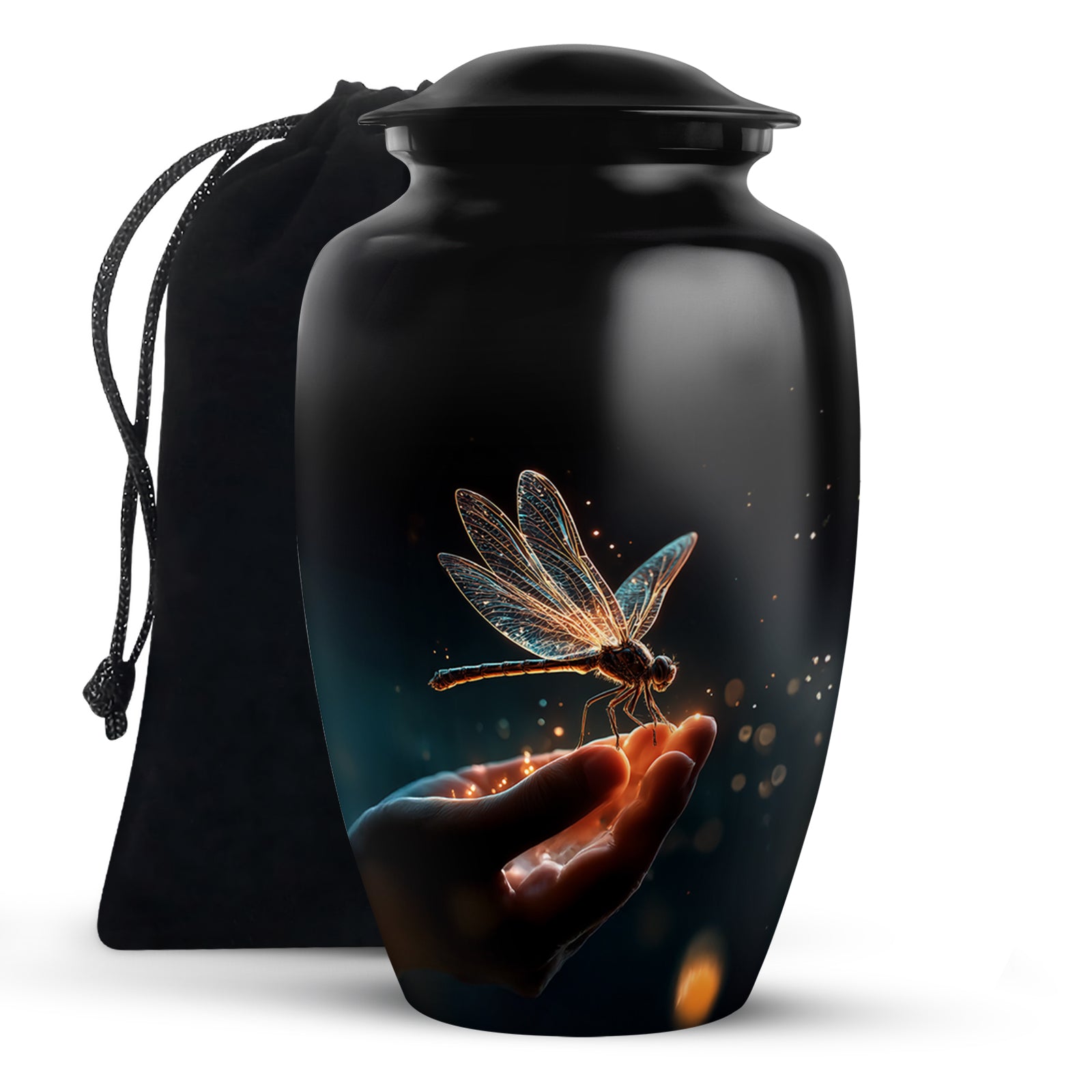 Glowing Dragonfly Cramtion Urn - Black Funeral Urn For Loved Ones