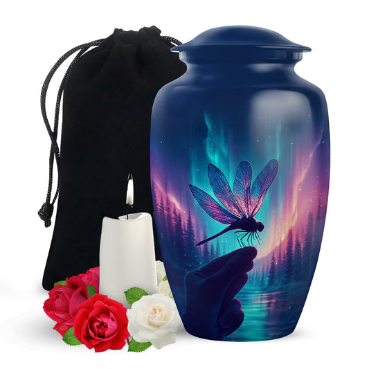 Northern Lights Dragonfly Memorial Urn - Artistic Cremation Urn For Human Ashes