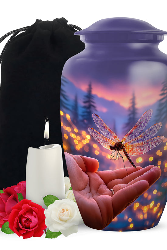Dragonfly Forest Memorial Urn - Sunset Cremation Urn For Loved Ones