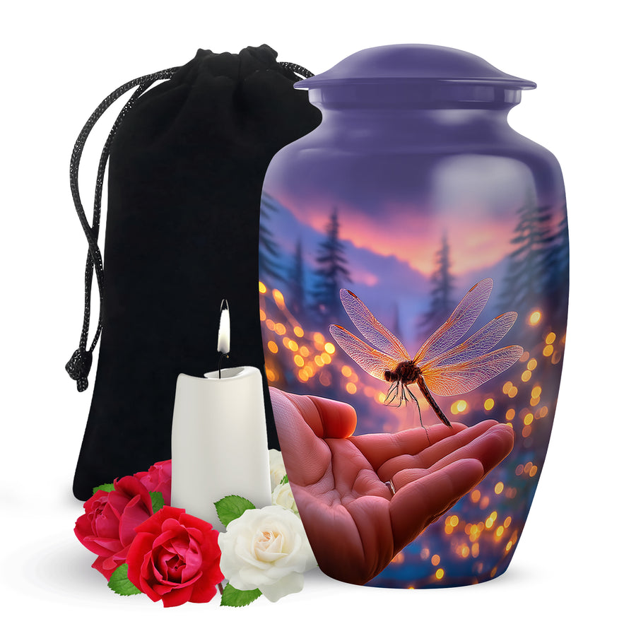 Dragonfly Forest Memorial Urn - Sunset Cremation Urn For Loved Ones