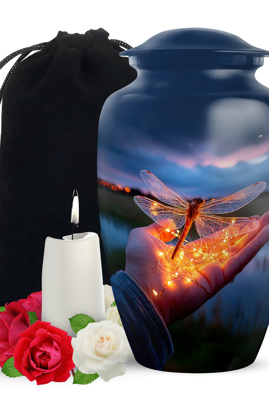 Golden Glow Dragonfly Funeral Urn - Beautiful Memorial Urn For Human Ashes