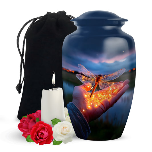 Golden Glow Dragonfly Funeral Urn - Beautiful Memorial Urn For Human Ashes