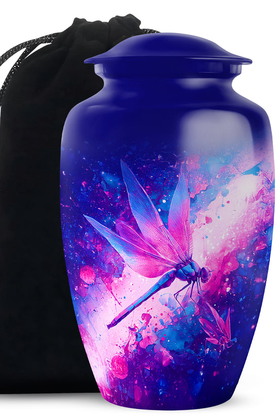 Purple Dragonfly Cremation Urn - Artistic Memorial Urn For Human Ashes