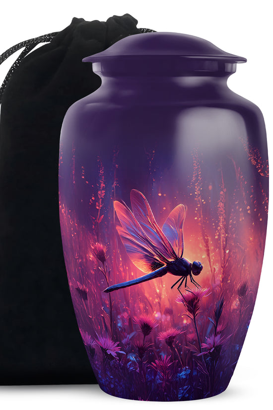 Nature Theme Dragonfly Urn - Purple Aluminium Urn For Loved ones