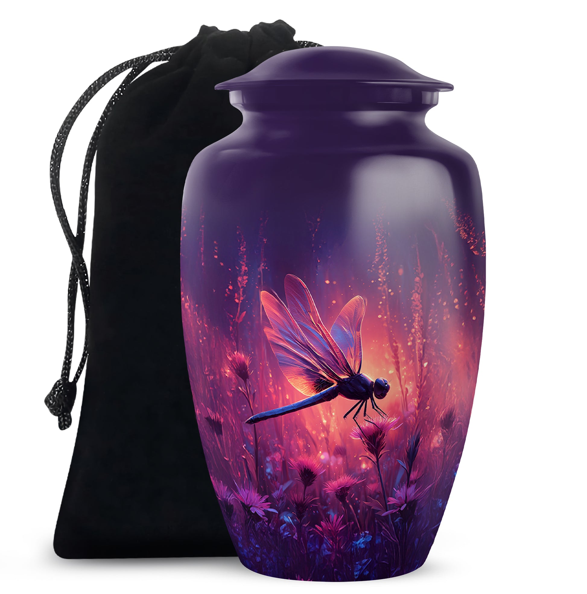 Nature Theme Dragonfly Urn - Purple Aluminium Urn For Loved ones