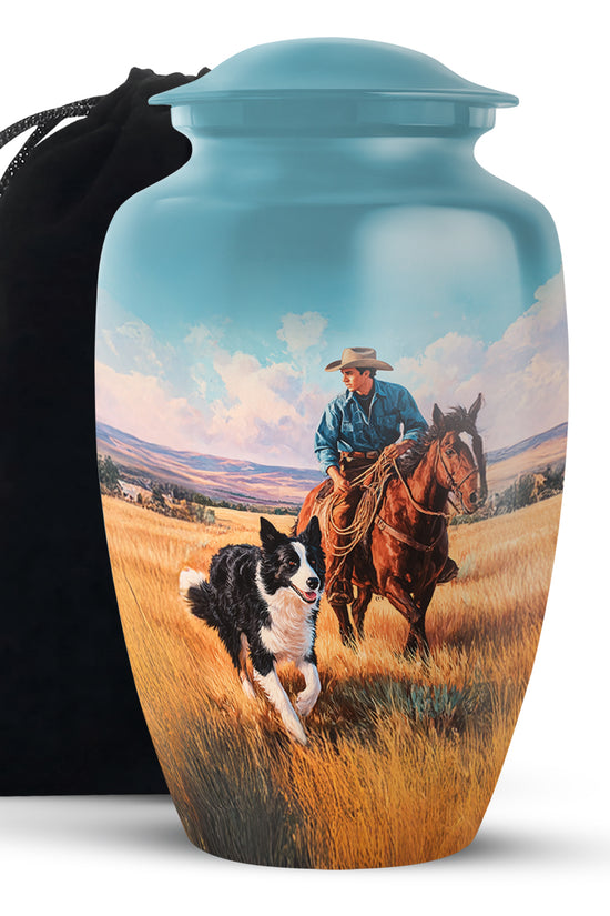 Cowboy Dog Memorial Urn - Western Cremation Urn For Burial