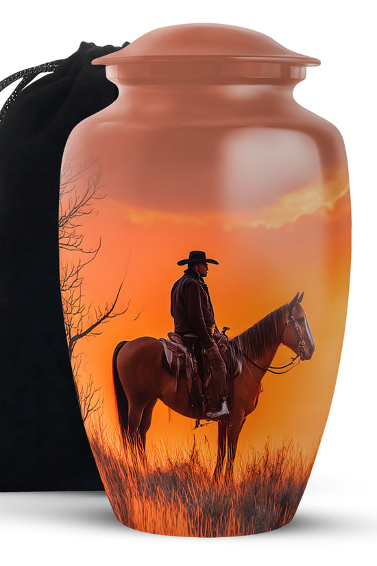 Cowboy Burial Urns For Ashes - Orange Memorial Urns For Pet Ashes