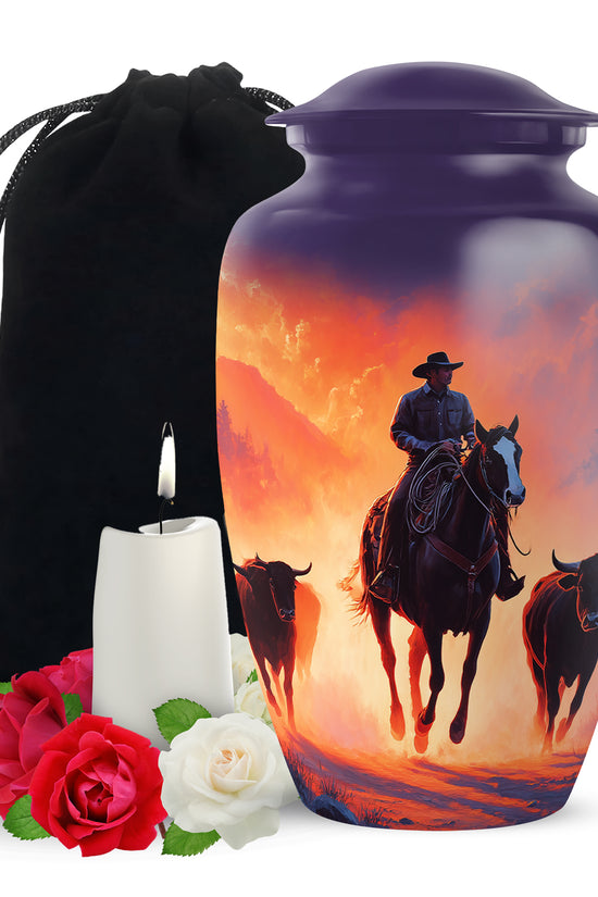 Cowboy Cremation Urns For Ashes - Sunset Memorial Urns For Pet Ashes