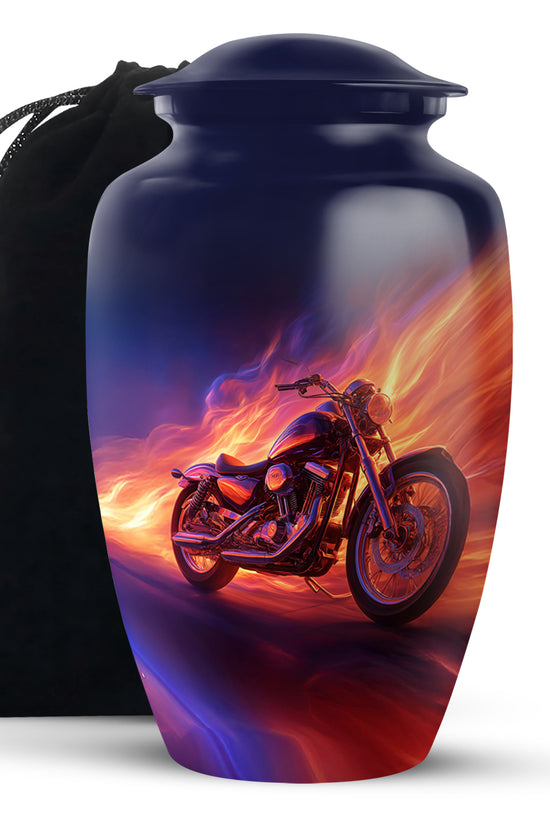 Flaming Motorcycle Urn - Biker Cremation Urn For Human Ashes