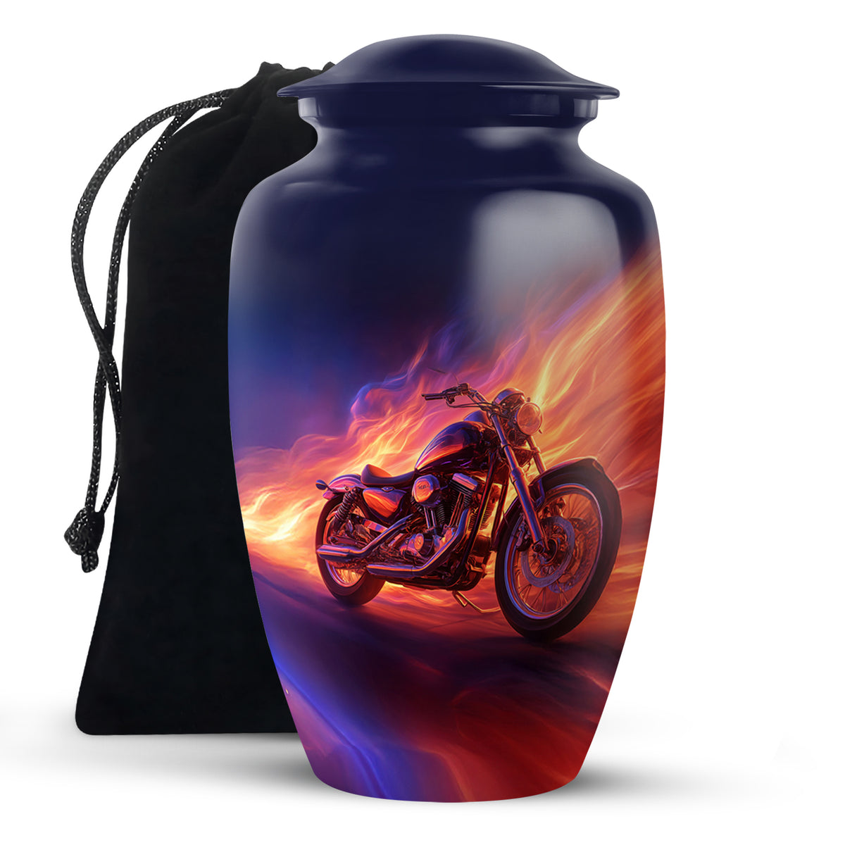 Flaming Motorcycle Urn - Biker Cremation Urn For Human Ashes