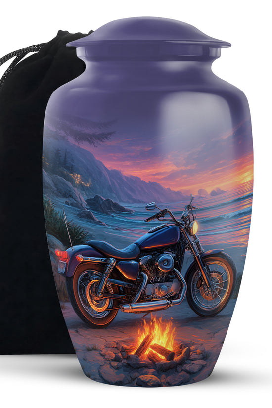 Sunset Beach Motorcycle Cremation Urn - Bonfire Memorial Urn For Dad