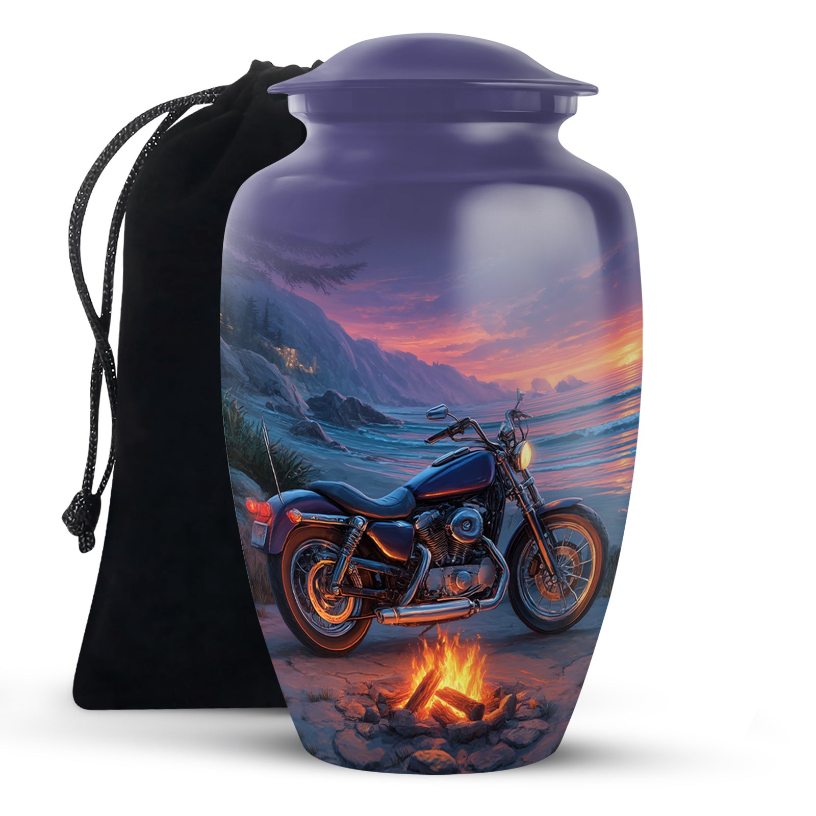 Sunset Beach Motorcycle Cremation Urn - Bonfire Memorial Urn For Dad