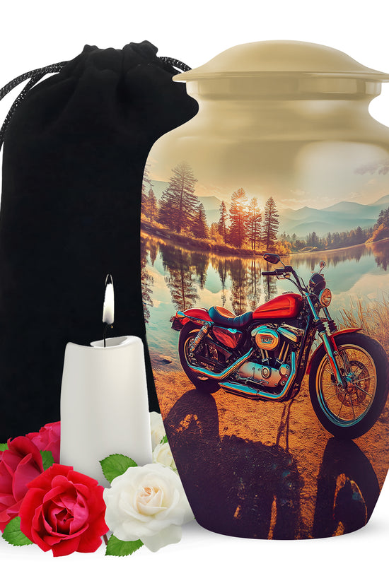 Mountain Lake Bike Funeral Urn - Cremation Urn For Adult Ashes