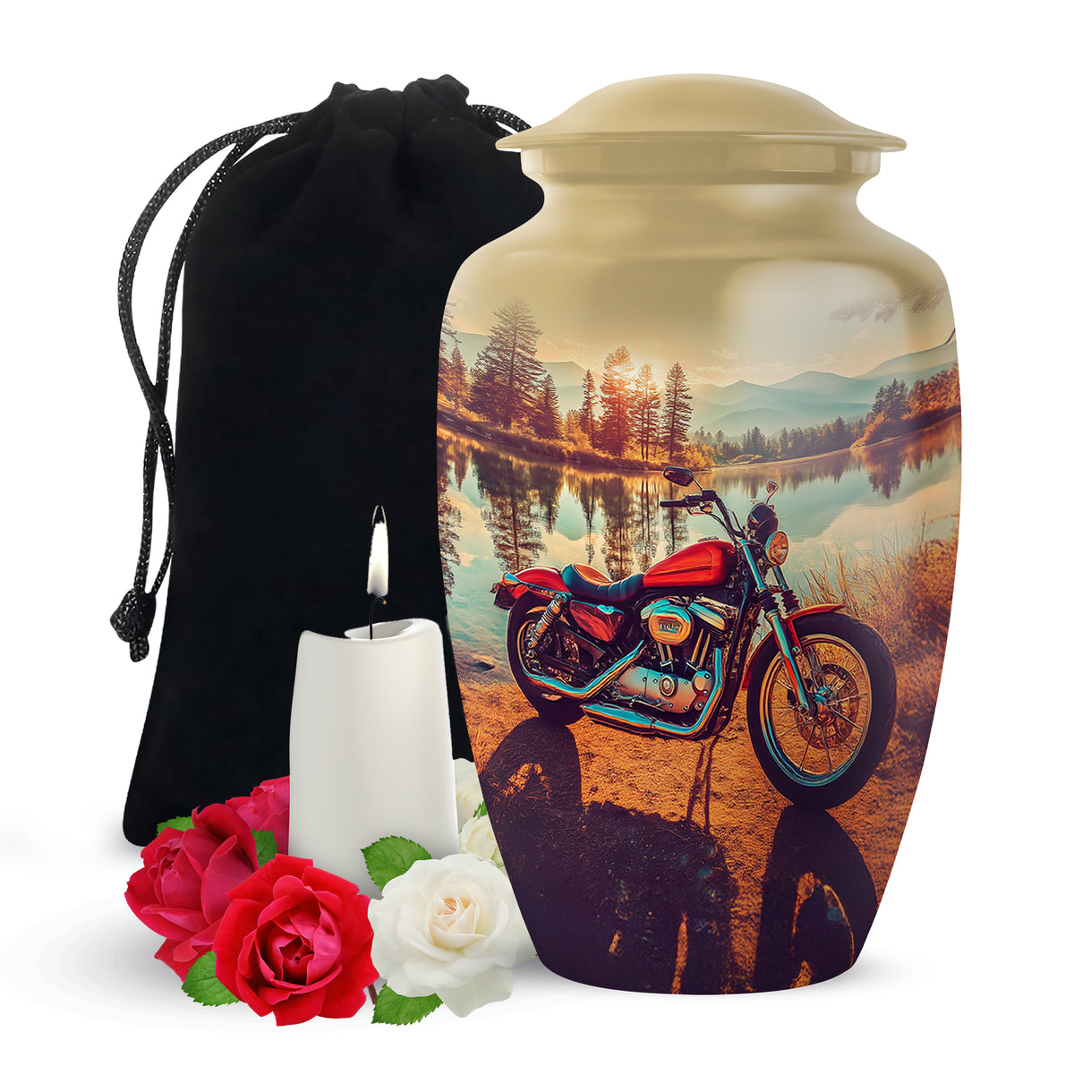 Mountain Lake Bike Funeral Urn - Cremation Urn For Adult Ashes