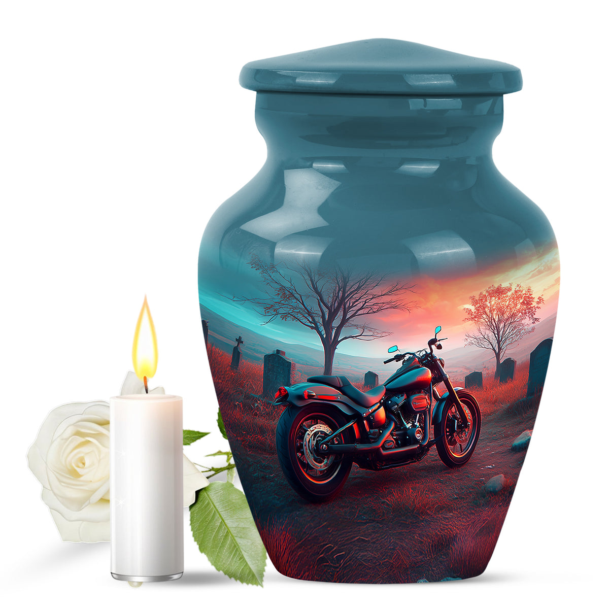 Regal Bike Memorial Cremation Urns - Teal 10-inch, 200 cu in - Karyliz