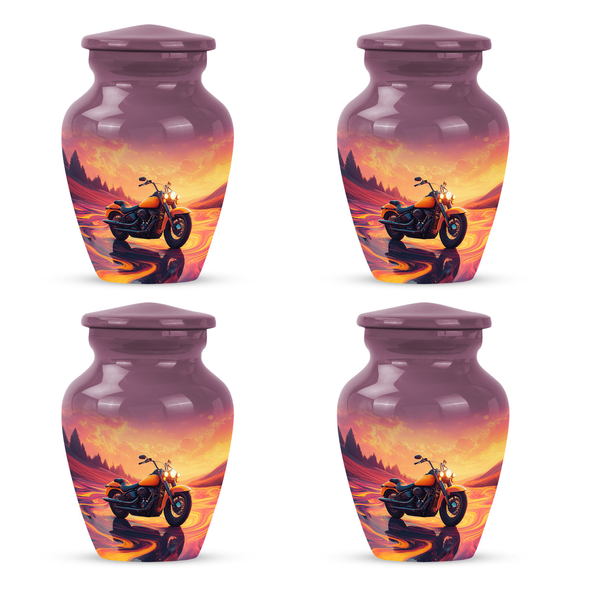 Pastel Pink Bike Cremation Urn side profile showing urn shape - timeless bike motif etched into premium metal - 10 inch aluminum urn for cremated remains