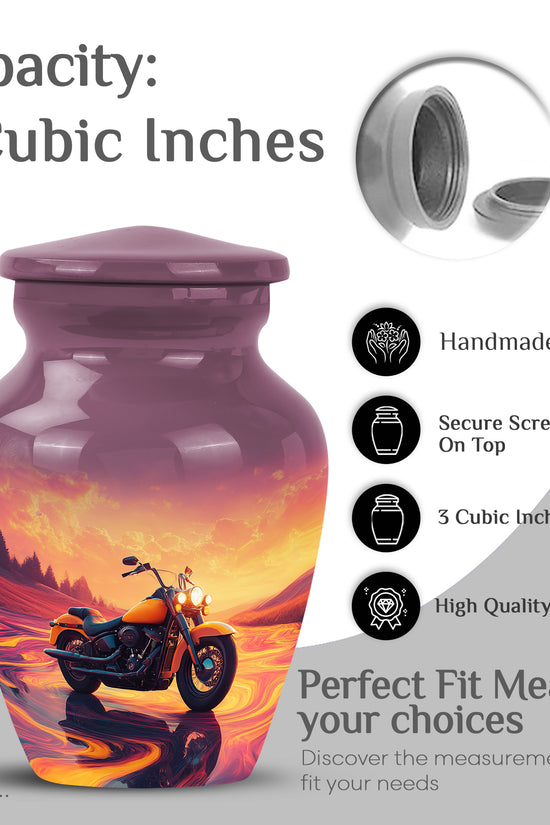 Salmon Pink Bike Cremation Urn close-up of engraving and surface detail - traditional bike engraving with hand-polished finish - mini keepsake memorial for portion of cremation ashes