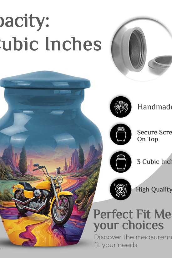 Serene Blue Bike Cremation Urn close-up of engraving and surface detail - elegant classic bike relief with fine detailing - mini keepsake memorial for portion of cremation ashes