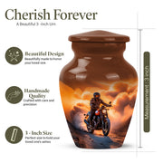 Royal Gold Bike Cremation Urn close-up of engraving and surface detail - elegant classic bike relief with fine detailing - mini keepsake memorial for portion of cremation ashes