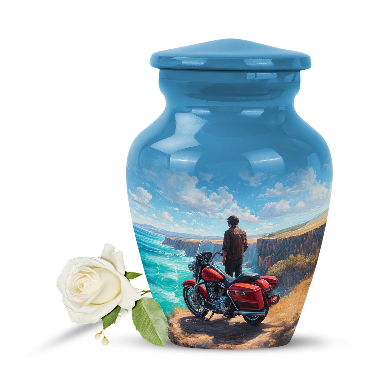 Everlasting Blue Bike Commemoration Urn for Human Ashes - 10-inch, 200 cu in - Karyliz