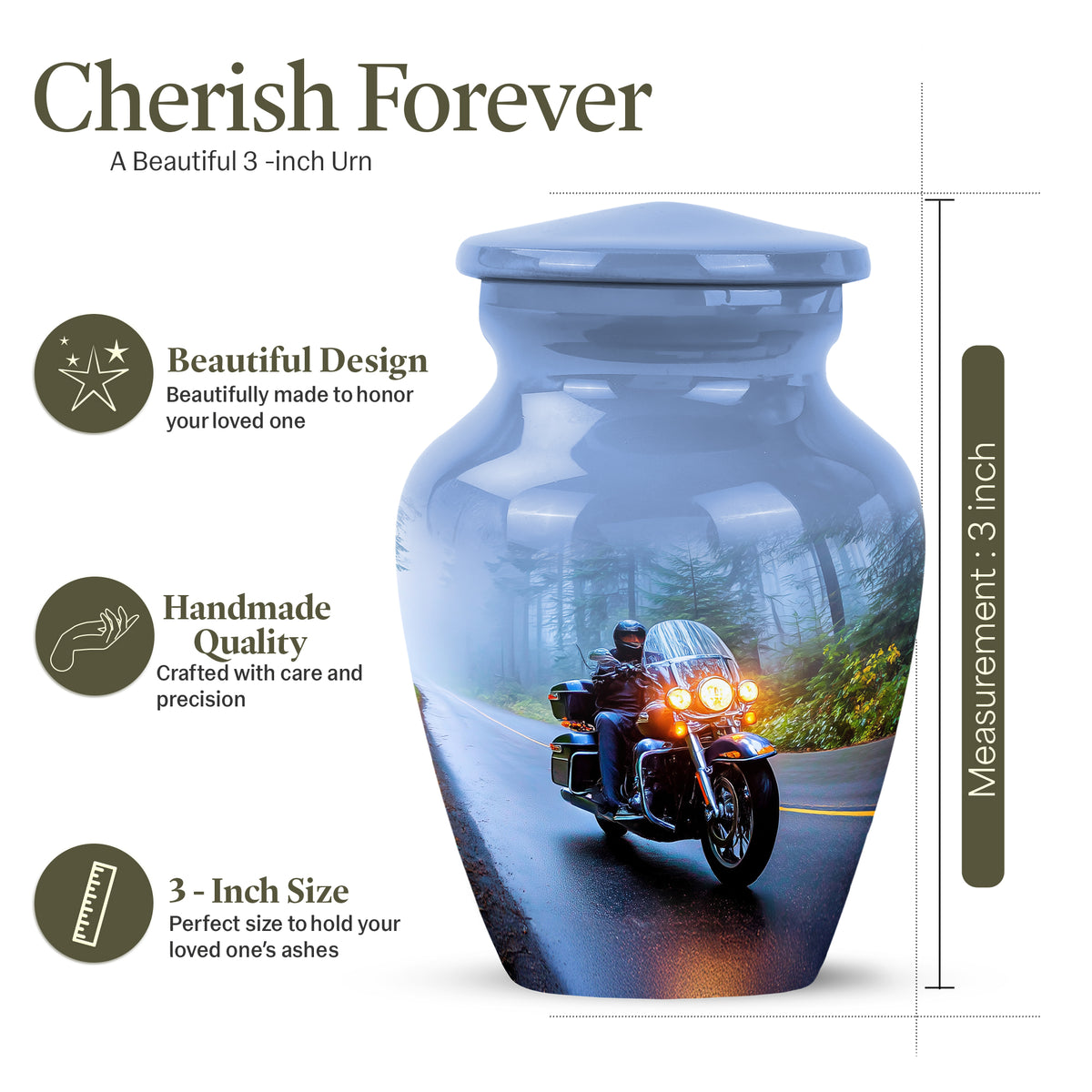 Vivid Blue Bike Cremation Urn close-up of engraving and surface detail - elegant classic bike relief with fine detailing - mini keepsake memorial for portion of cremation ashes