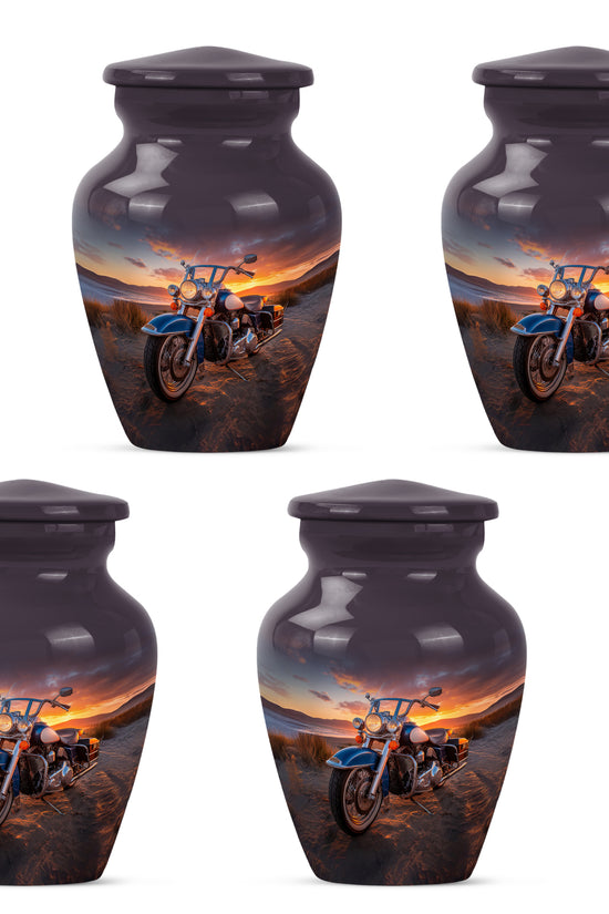 Onyx Black Bike Cremation Urn side profile showing urn shape - elegant classic bike relief with fine detailing - 10 inch aluminum urn for cremated remains