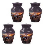 Onyx Black Bike Cremation Urn side profile showing urn shape - elegant classic bike relief with fine detailing - 10 inch aluminum urn for cremated remains