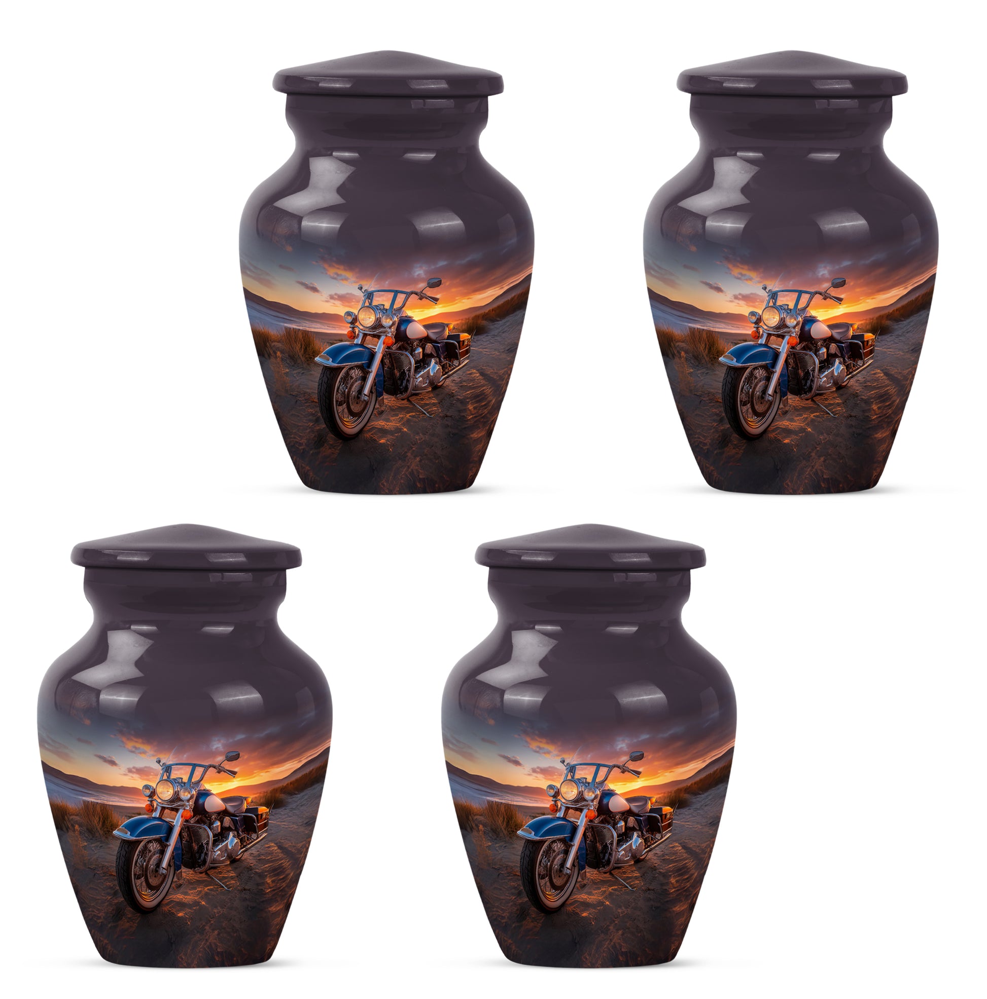 Onyx Black Bike Cremation Urn side profile showing urn shape - elegant classic bike relief with fine detailing - 10 inch aluminum urn for cremated remains
