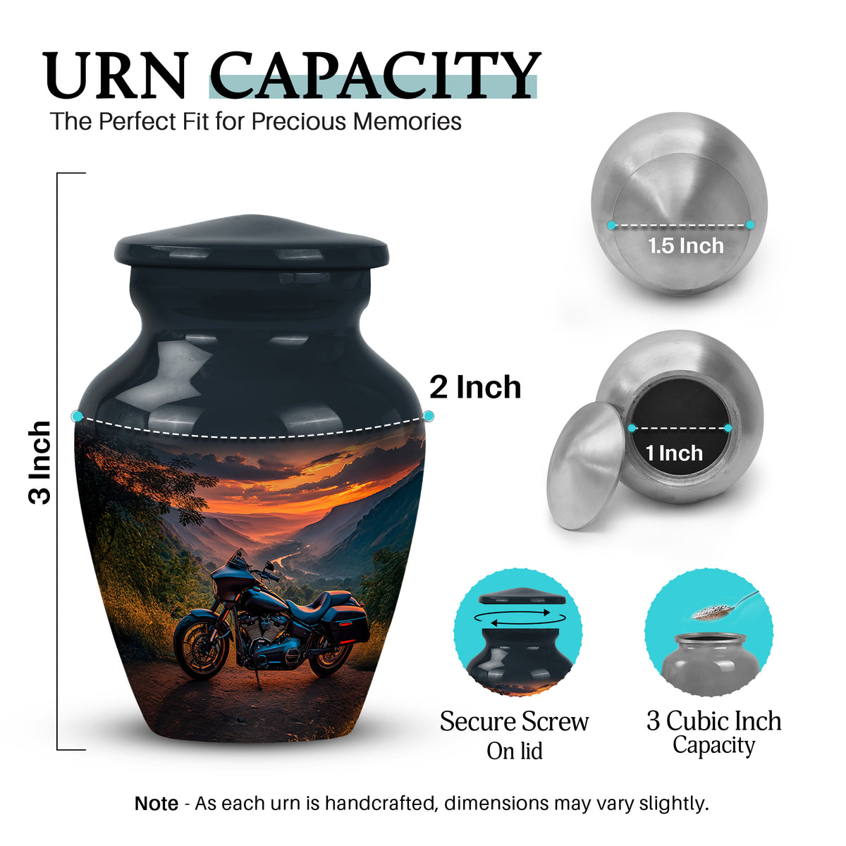 Cornflower Blue Bike Cremation Urn close-up of engraving and surface detail - traditional bike engraving with hand-polished finish - mini keepsake memorial for portion of cremation ashes