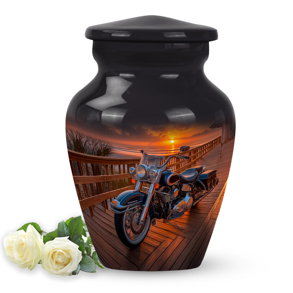 Black Comforting Bike Memorial Urn for Ashes - 10-inch, 200 cu in - Karyliz