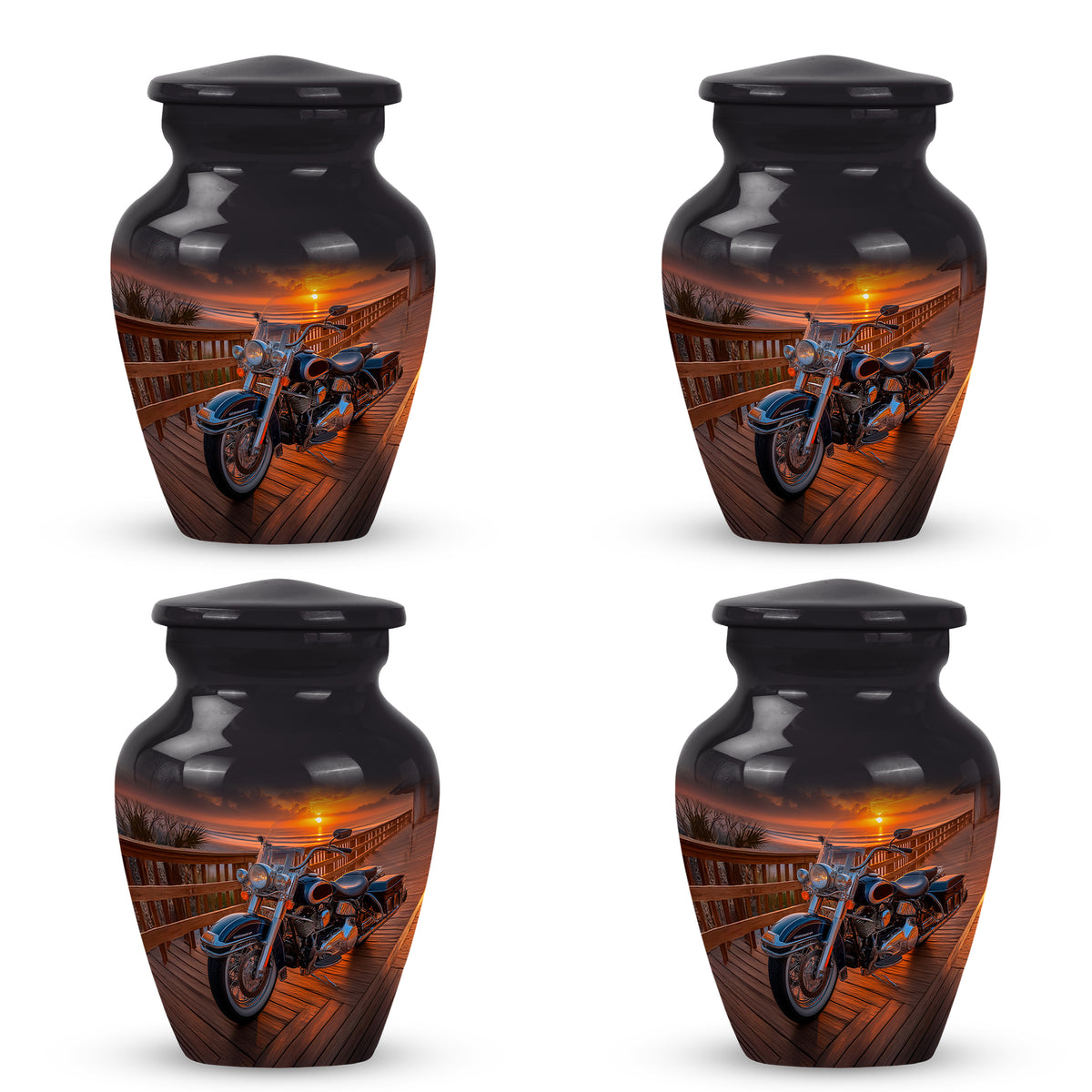 Obsidian Black Bike Cremation Urn side profile showing urn shape - elegant classic bike relief with fine detailing - 10 inch aluminum urn for cremated remains