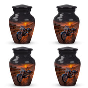 Obsidian Black Bike Cremation Urn side profile showing urn shape - elegant classic bike relief with fine detailing - 10 inch aluminum urn for cremated remains