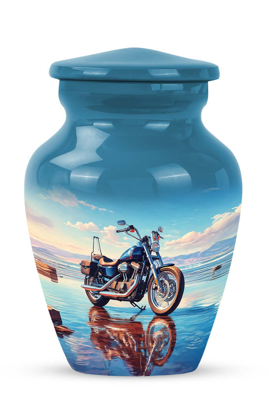 Personalized Blue Revered Bike Cremation Urns for Human Ashes - 10-inch, 200 cu in - Karyliz