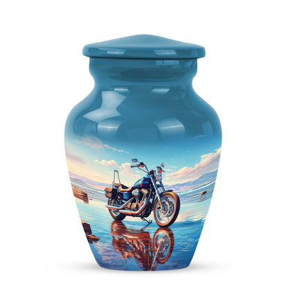 Personalized Blue Revered Bike Cremation Urns for Human Ashes - 10-inch, 200 cu in - Karyliz