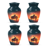 Dusty Blue Bike Cremation Urn side profile showing urn shape - classic sculpted bike pattern on smooth aluminum - 10 inch aluminum urn for cremated remains
